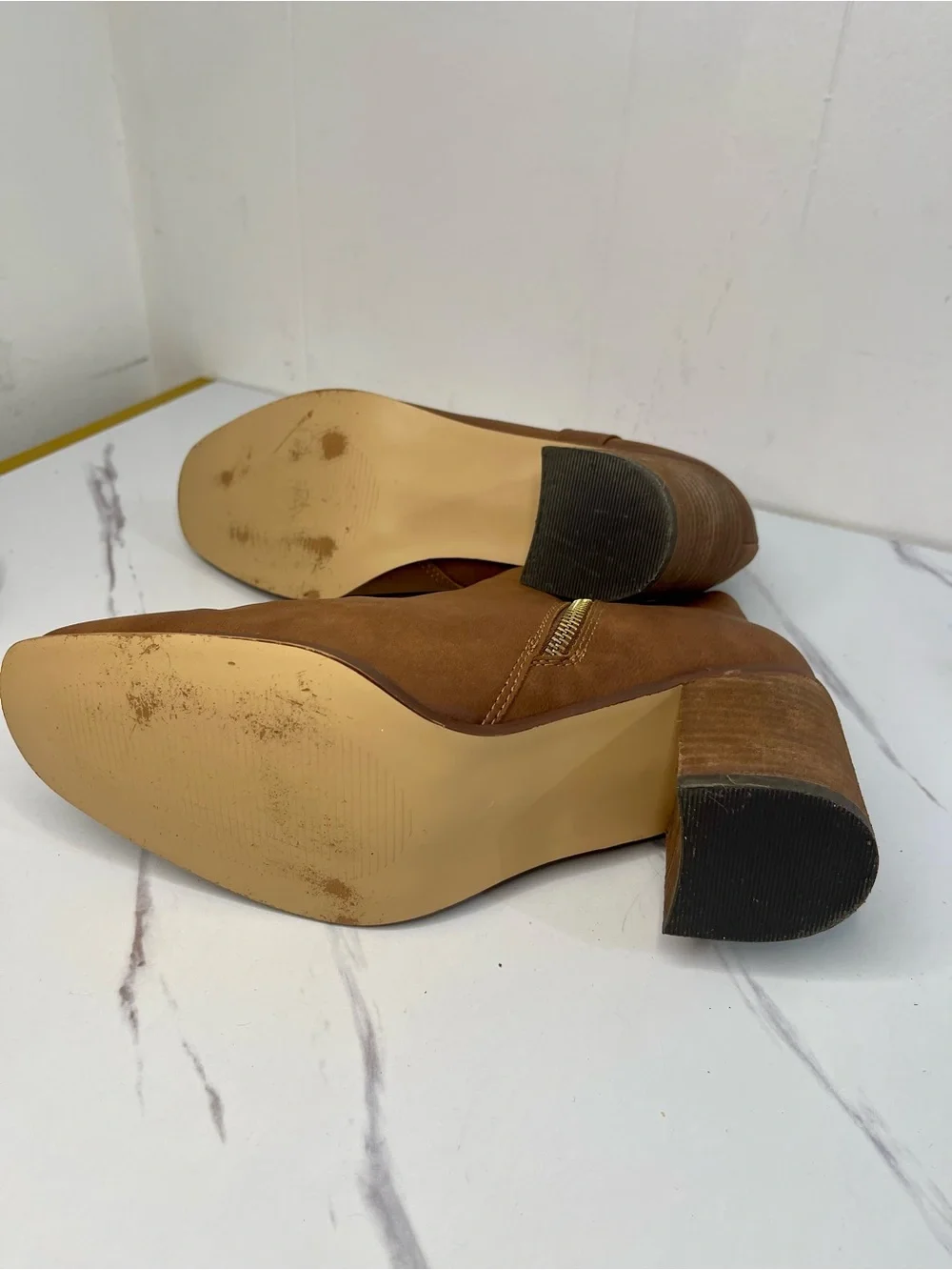Nautica Women's Cognac Suede Ankle Booties with Stacked Heel Size 9.5 M